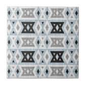 Grau Black Light Blue White Ethnic Stamm Art Fliese (Vorderseite)