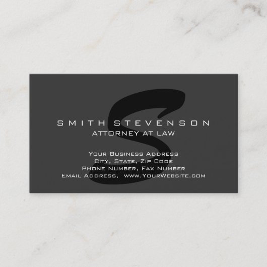 Grau Black Monogram Attorney at Law Business Card Visitenkarte (Vorderseite)