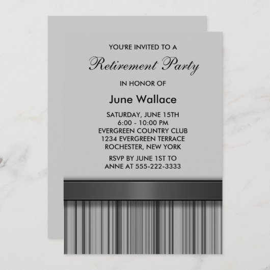 Grau Black Retirement Party Einladung (Vorne/Hinten)