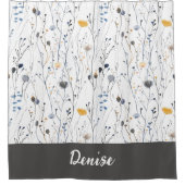 Grau Blau Aquarell Wildblumen Monogramm Duschvorhang (Vorderseite)