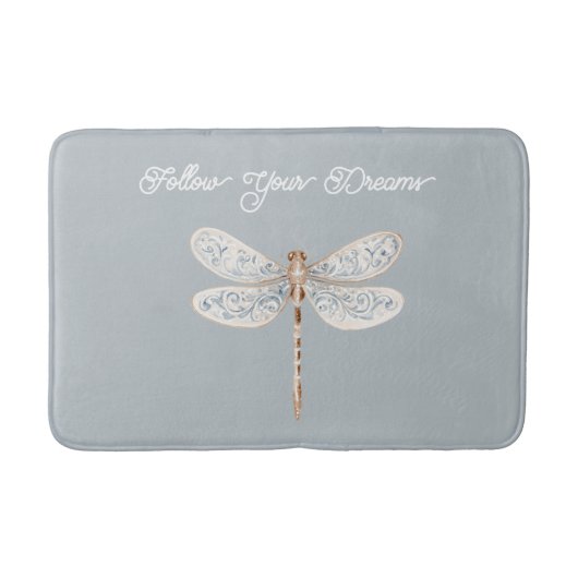Grau Blau Bronze Weiß Libelle Badematte (Vorderseite)
