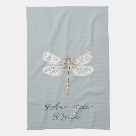 Grau Blau Bronze Weiß Libelle Geschirrtuch (Vertikal)
