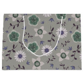 Grau Blau & Grün Moderne Wildblume Botanisch Große Geschenktüte (Vorderseite)