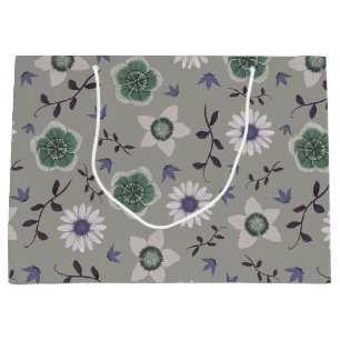 Grau Blau & Grün Moderne Wildblume Botanisch Große Geschenktüte