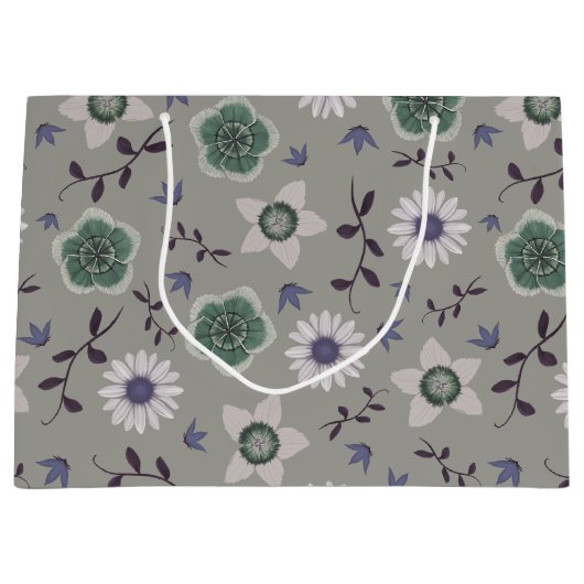 Grau Blau & Grün Moderne Wildblume Botanisch Große Geschenktüte (Vorderseite)