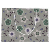 Grau Blau & Grün Moderne Wildblume Botanisch Große Geschenktüte (Rückseite)