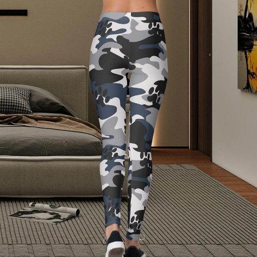 Grau Blau Hellrot Katzenpfote-Tarnmuster Leggings