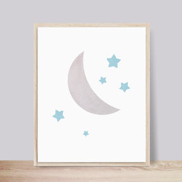 Grau & Blau | Moon and Stars Kinderzimmer Poster