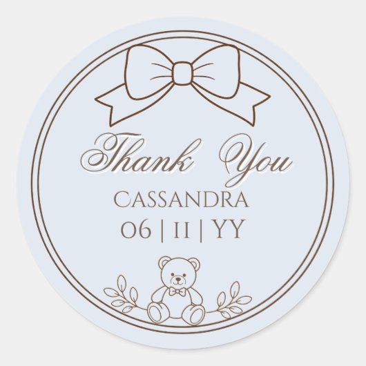 Grau Blau Personalisierter Teddybär-Bogen Runder Aufkleber (Vorderseite)