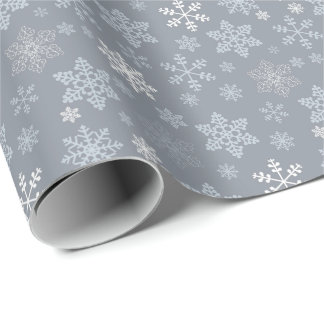 Grau Blau Schneeflocken Muster Geschenkpapier
