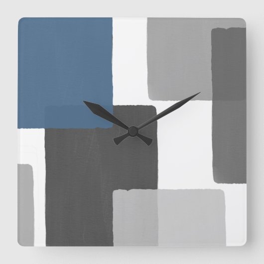 Grau-Blau-Weiße Geometrie Moderne Minimalistisch Quadratische Wanduhr (Vorderseite)