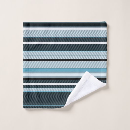 Grau, blau, weiße Streifen. Badetuch Set (Waschlappen)