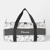 Grau-blaue Aquarell-Wildblumen-Monogramm Duffle Bag (Rückseite)