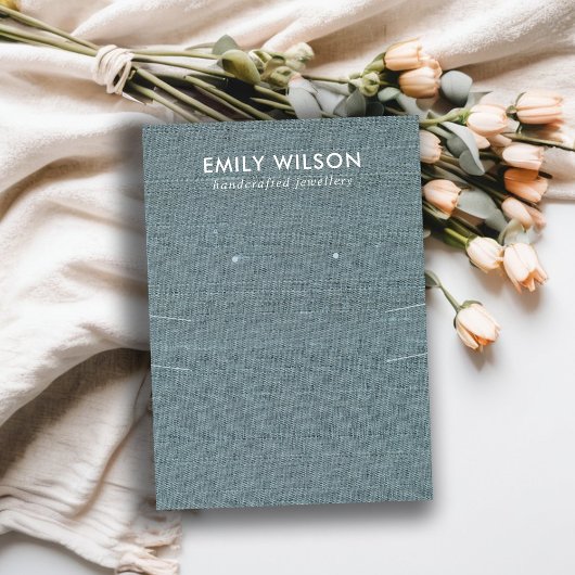 GRAU BLAUE BURLAP LANGE NACKKLACE EARRING DISPLAY VISITENKARTE