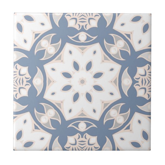 Grau blaue Creme Weißes geometrisches Muster Fliese (Vorderseite)
