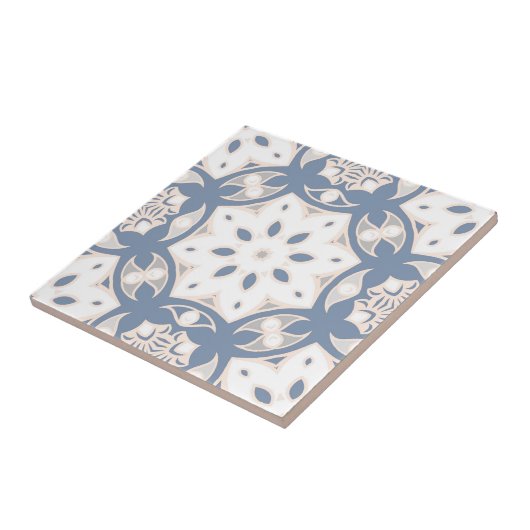 Grau blaue Creme Weißes geometrisches Muster Fliese (Seite)