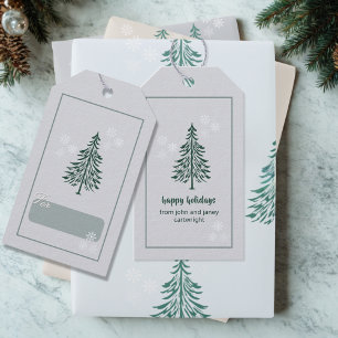 Grau-blaue Immergrün-Baum-Geschenkanhänger – Set v Geschenkanhänger