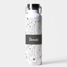 Grau Blaue Wildblumen-Wasserfarbe-Monogramm-Name