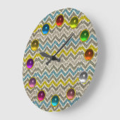 GRAU BLAUE YELLOW MOSAIC ZICKZACK COLORFUL GEMSTON GROßE WANDUHR (Winkel)