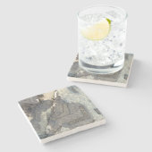 grau-blauer Hintergrund Wasserfarbe 2 Steinuntersetzer (Seitenansicht)