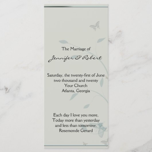 Grau-Blue-Butterfly-Programm für Hochzeiten Programm (Vorderseite)