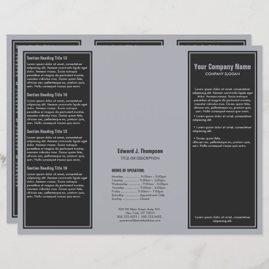 Grau Blue Simple Border Broschüre (Vorne/Hinten)