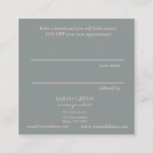 Grau Blush Empfehlungskarte (Rückseite)