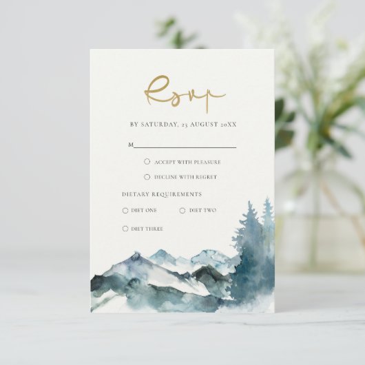 GRAU BLUSH GREEN BLUE BERGE PINE WEDP BEGLEITKARTE (Stehend Vorderseite)