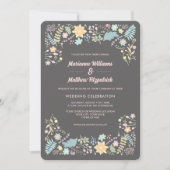 Grau Blush Pink Aqua Moderne Blumenhochzeit Einladung (Vorderseite)