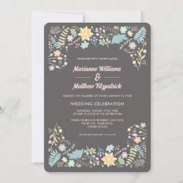 Grau Blush Pink Aqua Moderne Blumenhochzeit Einladung