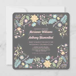 Grau Blush Pink Aqua Moderne Blumenhochzeit Einladung