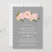 Grau | Blush Pink Peonies Bridal Tee Party Einladung (Vorderseite)