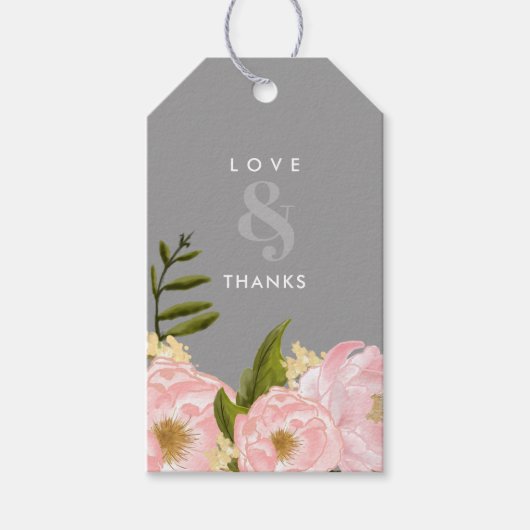 Grau | Blush Pink Peonies Vielen Dank für Ihre Hoc Geschenkanhänger (Vorderseite)