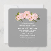 Grau | Blush Pink Peonies Watercolor Wedding Einladung (Vorderseite)