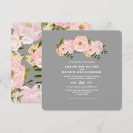 Grau | Blush Pink Peonies Watercolor Wedding Einladung