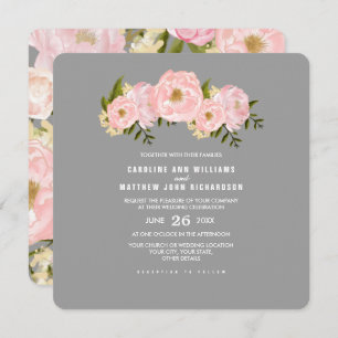 Grau Blush Pink Peonies Watercolor Wedding Einladung