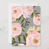 Grau | Blush Pink Peonies Watercolor Wedding Einladung (Rückseite)