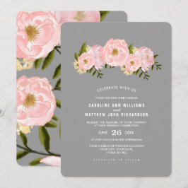 Grau | Blush Pink Peonies Watercolor Wedding Einladung