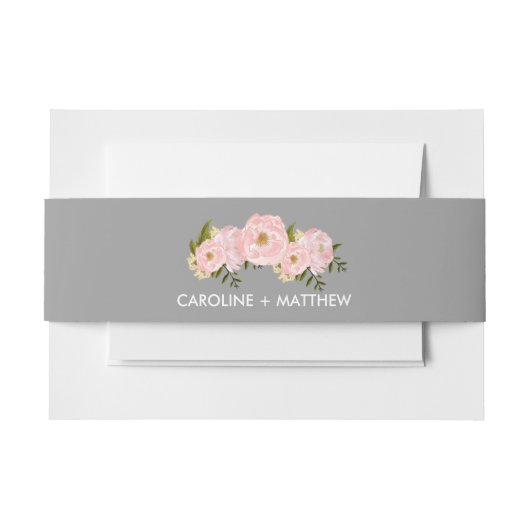 Grau | Blush Pink Peonies Watercolor Wedding Einladungsbanderole (Vorderseite Beispiel)