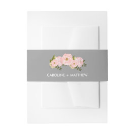Grau | Blush Pink Peonies Watercolor Wedding Einladungsbanderole