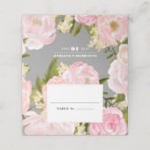 Grau | Blush Pink Peonies Watercolor Wedding Platzkarte (Außenseite Aufgefaltet)