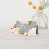 Grau | Blush Pink Peonies Watercolor Wedding Platzkarte (Rückseite)