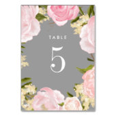 Grau | Blush Pink Peonies Watercolor Wedding Tischnummer (Rückseite)