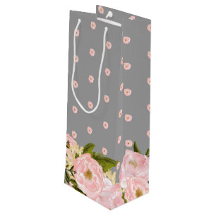 Grau   Blush Pink Peonies Wedding Geschenktüte Für Weinflaschen
