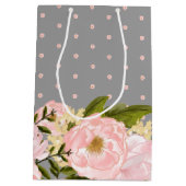 Grau | Blush Pink Peonies Wedding Mittlere Geschenktüte (Rückseite)