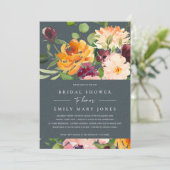 GRAU BLUSH YELLOW ORANGE FLORAL BRAUTPARTY EINLADUNG (Stehend Vorderseite)