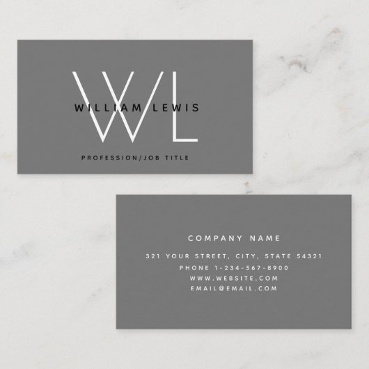 Grau Bold Monogram Moderne Minimalistische Visiten Visitenkarte (Vorne/Hinten)