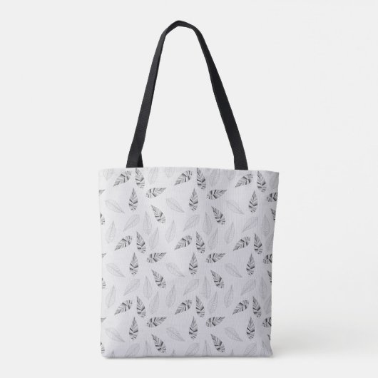Grau Botanische Blätter Muster Tote Tasche (Rückseite)