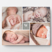 Grau Box Einfache Monogram Neue Baby Foto Collage Fotoplatte (Vorderseite)