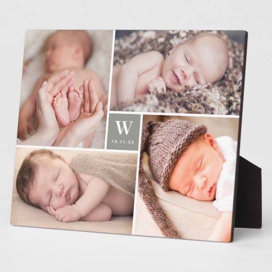 Grau Box Einfache Monogram Neue Baby Foto Collage Fotoplatte (Seite)